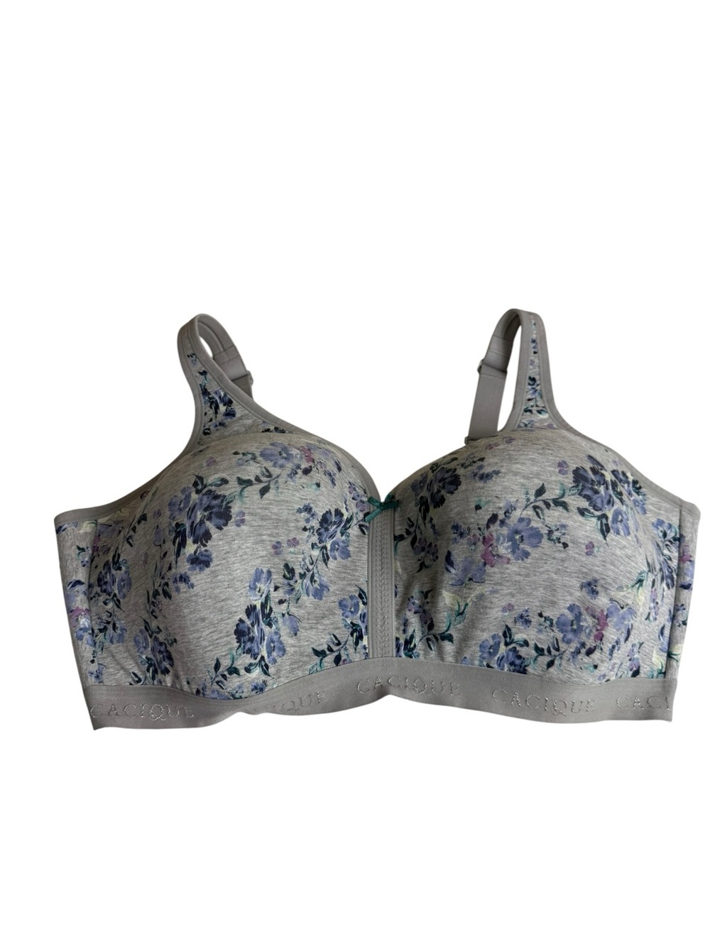 Cacique Gray No wire lightly lined Bra with Blue Floral Print size 46F